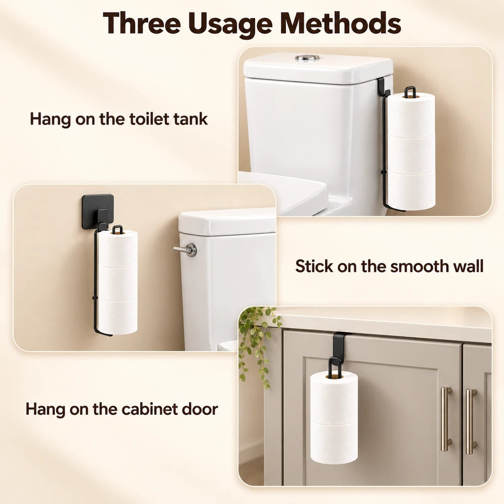 Self-Adhesive Black Iron Toilet Paper Holder