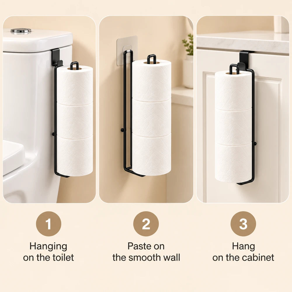 Self-Adhesive Black Iron Toilet Paper Holder
