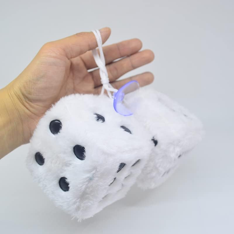 Pair of 3” White Dice with Black Dots for Car Interior Hanging Ornament Decoration
