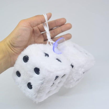 Pair of 3” White Dice with Black Dots for Car Interior Hanging Ornament Decoration