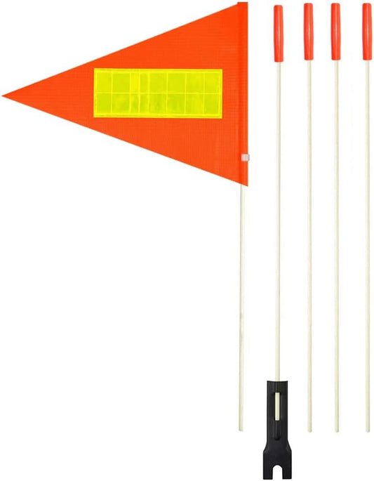 6 Feet High Visibility Flags with Heavy Duty Fiberglass Flag Pole Orange safety Flag with Reflective Strip