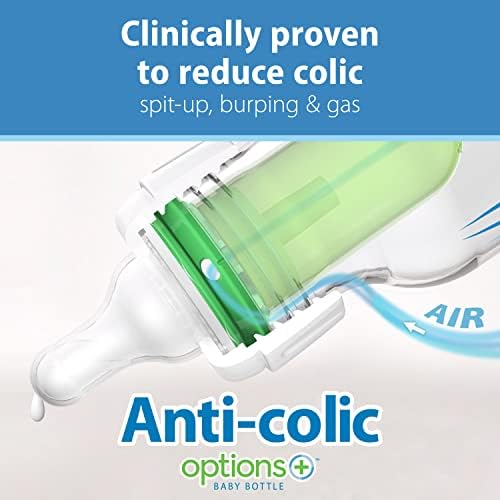 Natural Flow Anti-Colic Options+ Narrow Baby Bottle 4 oz/120 mL, with Level 1 Slow Flow Nipple