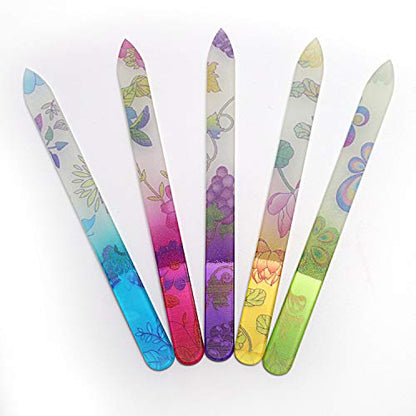 Crystal Glass Nail Files Manicure Set, Professional Double Sided Pedicure Files Best Glass Nail Files for Natural Nails Colorful Flower