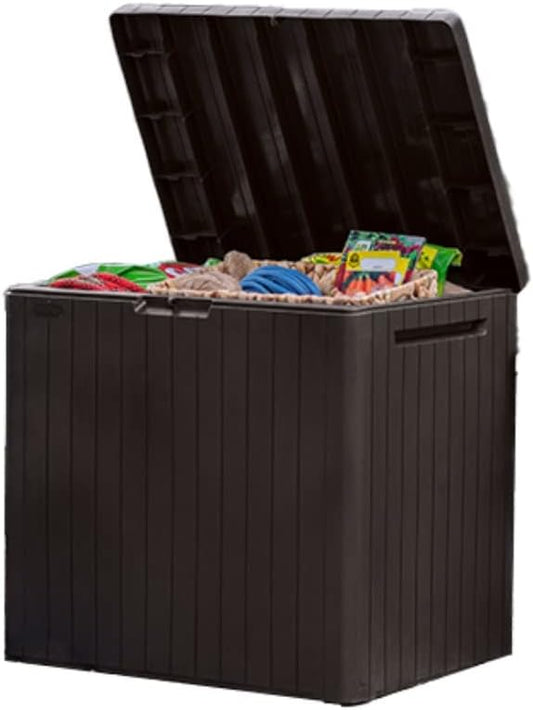 30 Gallon Resin Outdoor Storage Box and Patio Furniture Side Table for Pool and Garden