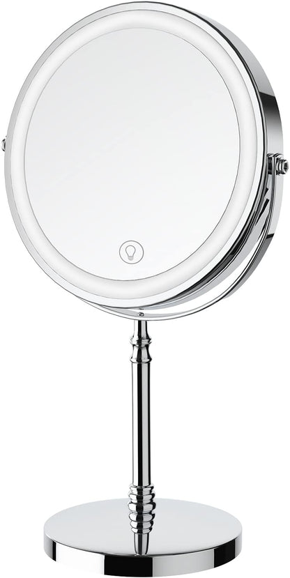 3000 mAh Rechargeable Double Sided Magnifying Vanity Mirror with 3 Colors 1x/10x, 360° Rotation , Brightness Adjustable