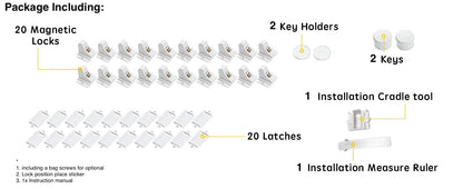 20 Pack Magnetic Cabinet Locks Baby Proofing Children Proof Cupboard Drawers Latches