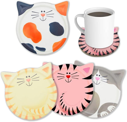 Cat Themed Absorbent Ceramic Drink Coasters for Cat Lovers Decor Birthday, Christmas