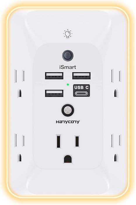 Multi Plug Outlet USB Wall Charger Surge Protector 4 USB Ports 1 USB C Power Strip Electrical Outlet