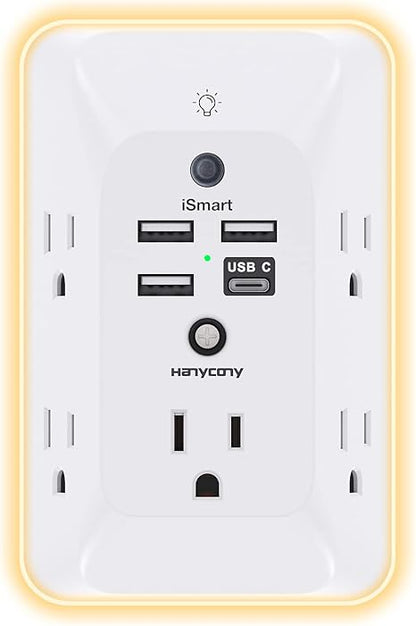 Multi Plug Outlet USB Wall Charger Surge Protector 4 USB Ports 1 USB C Power Strip Electrical Outlet