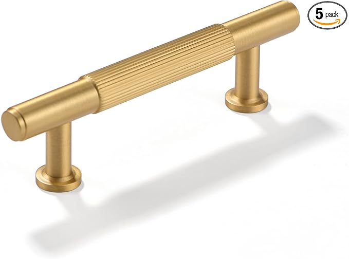 5 Pack Gold Kitchen Cabinet Handles Brushed Brass Dresser Drawer Pulls 3 Inches Furniture Door Handles