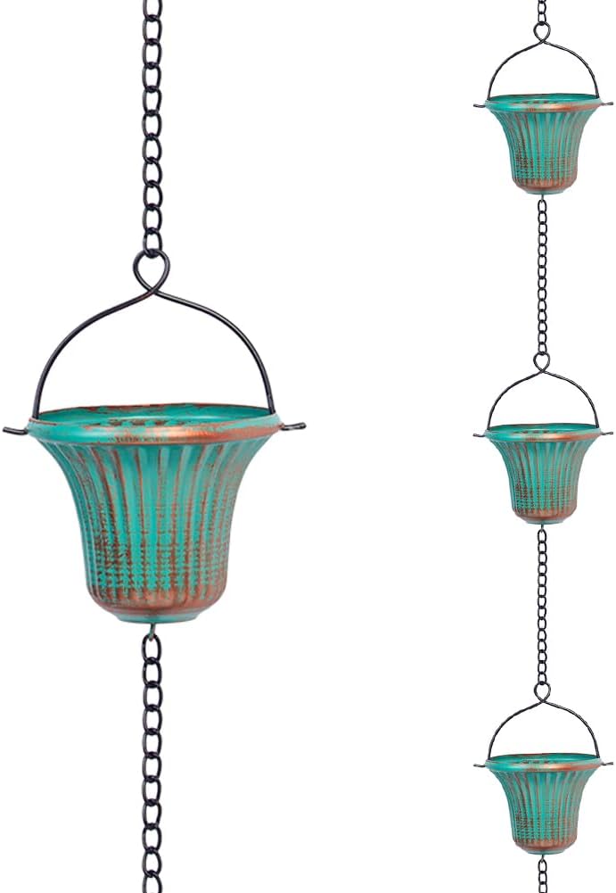 12 Cups Rain Catcher Chain Replacement Downspout for Gutters Adjustable Length