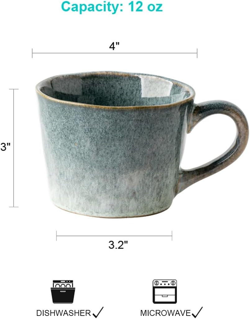 12 oz Tea Cup with Handle Vintage Coffee Cup for Office and Home, Dishwasher and Microwave Safe