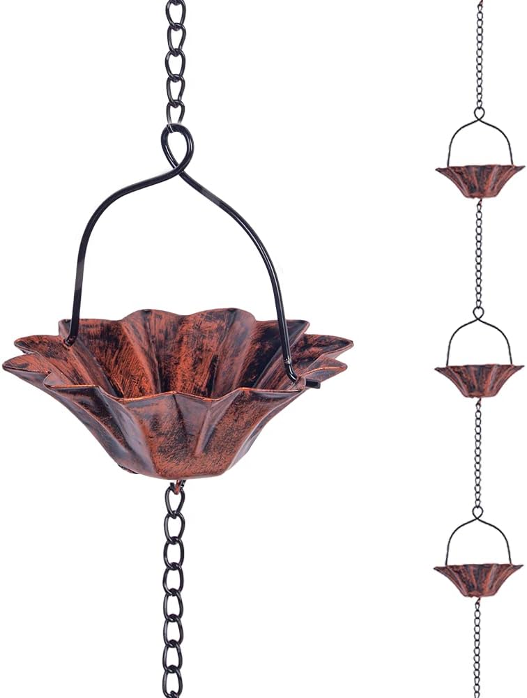 Rain Chains for Gutters with 12 Cups, Adjustable Rain Catcher Chain with Bell for Eaves Drainage