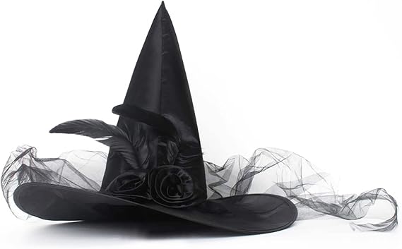 Halloween Witch Hat Halloween Costume Witches Hats for Women attached with Roses & Feathers
