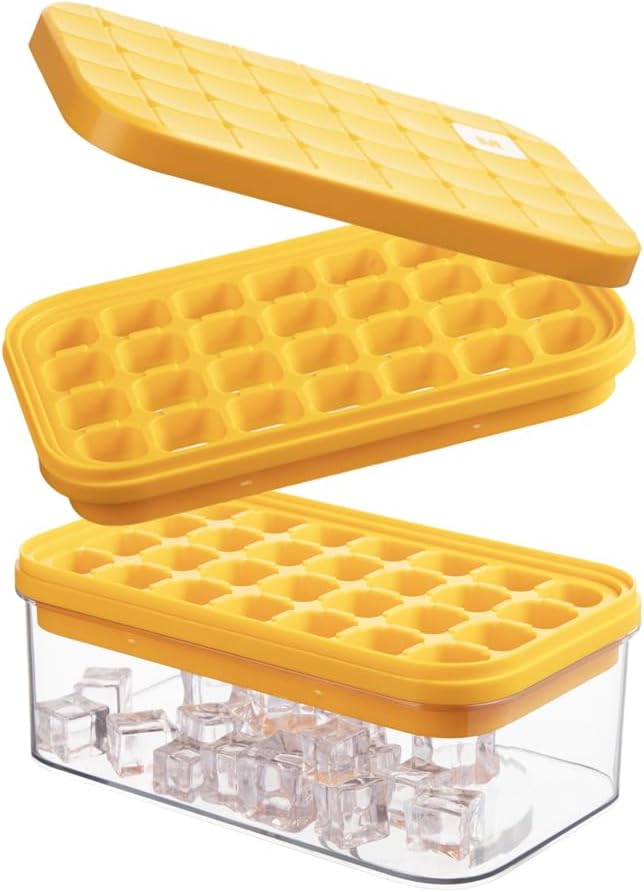 Ice Cube Tray with Lid&Bin Ice Cube Mold with 56 Cubes Stackable Ice Trays for Freezer with Easy-Release