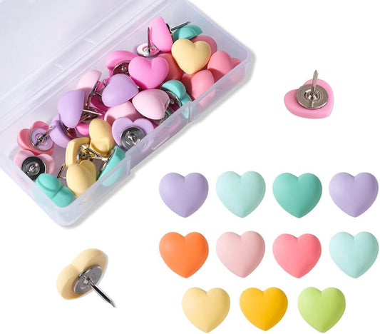 28pcs Decorative Push Pins Multicolored Heart Thumbtacks Thumb Tacks for Bulletin Cork