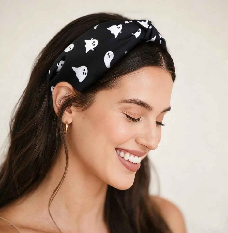 Headbands for Women Girls Boo Pumpkin Skeleton Candy Knotted Headband 4PCS Halloween Hair Accessories