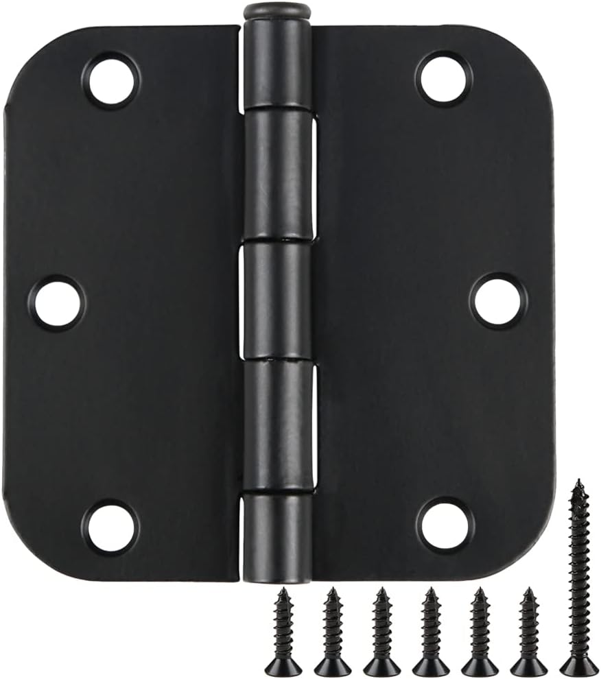 30 Pack Rounded Matte Black Door Hinges 3.5 Inch 5/8" Radius Interior 3 1/2" Flat Iron Bifold Residential