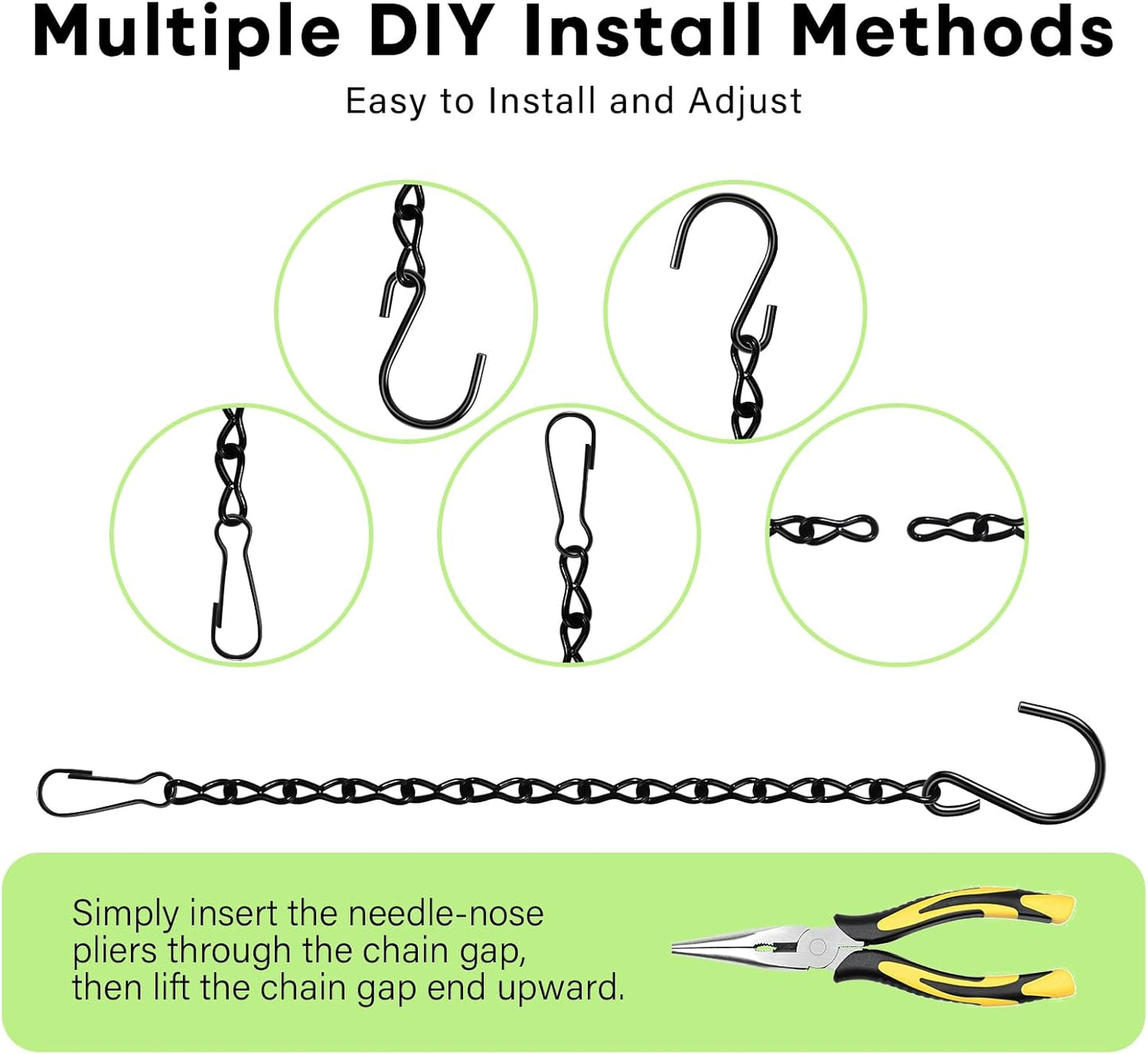 180”Heavy Duty Metal Hanging Chains with Hanging Basket Hooks Set for Planters Birdcage Birds Feeder