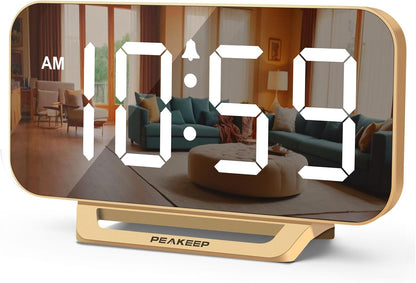 Slim Digital Mirror Aesthetic Alarm Clock for Bedrooms Desk Decor Plug in Electric Big LED