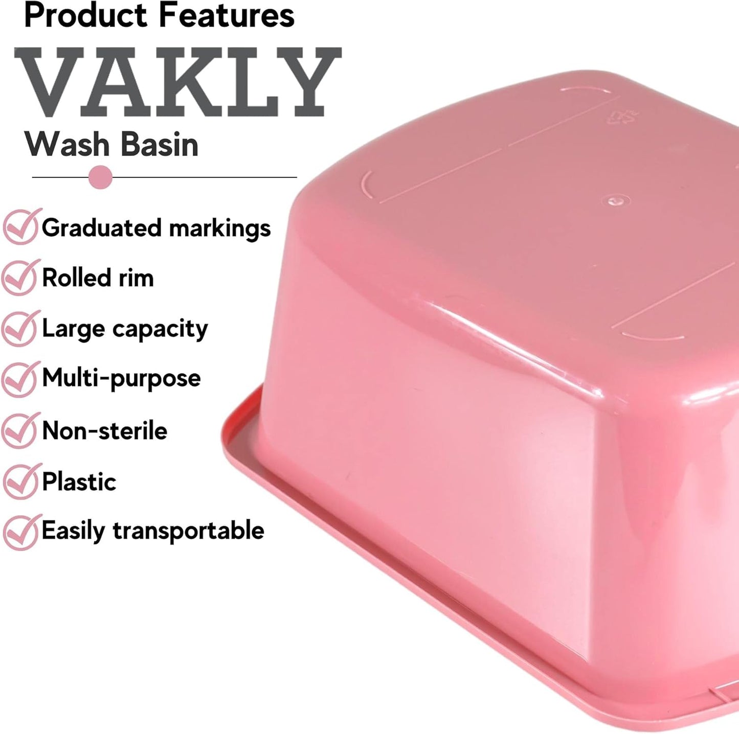 Rectangular Plastic Hospital Bedside Soaking Tub  Small 7 Qt Graduated Bucket  Portable Washbasin