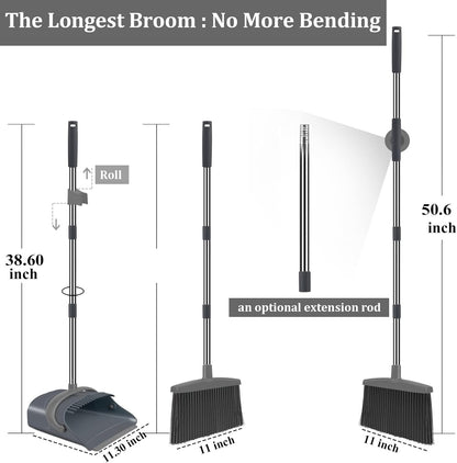 Dust pan with Long Handle Broom with Dustpan Combo Set Broom and Dustpan for Home
