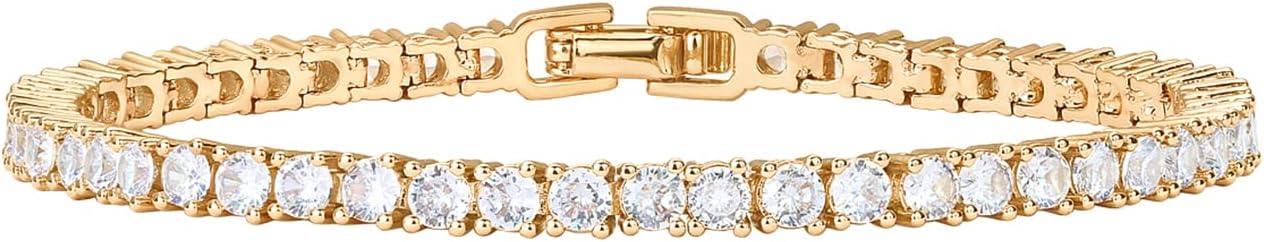 14K Gold Plated 3mm Cubic Zirconia Classic Tennis Bracelet Gold Bracelets for Women Size 6.5 Inch