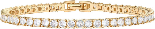 14K Gold Plated 3mm Cubic Zirconia Classic Tennis Bracelet Gold Bracelets for Women Size 6.5 Inch