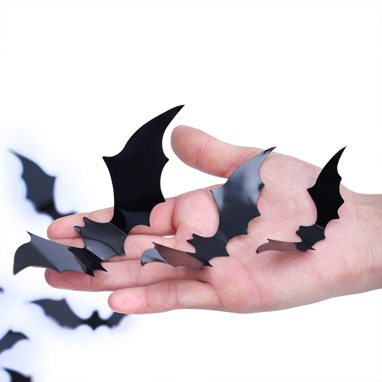 120 Pcs 3D Bat Halloween Decoration Stickers for Home Decor 4 Size Waterproof Black Spooky Bats