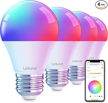 4 Pack Smart Bulb That Work with Alexa & Google Home LED Light Bulbs Color Changing, 104 Preset Scene