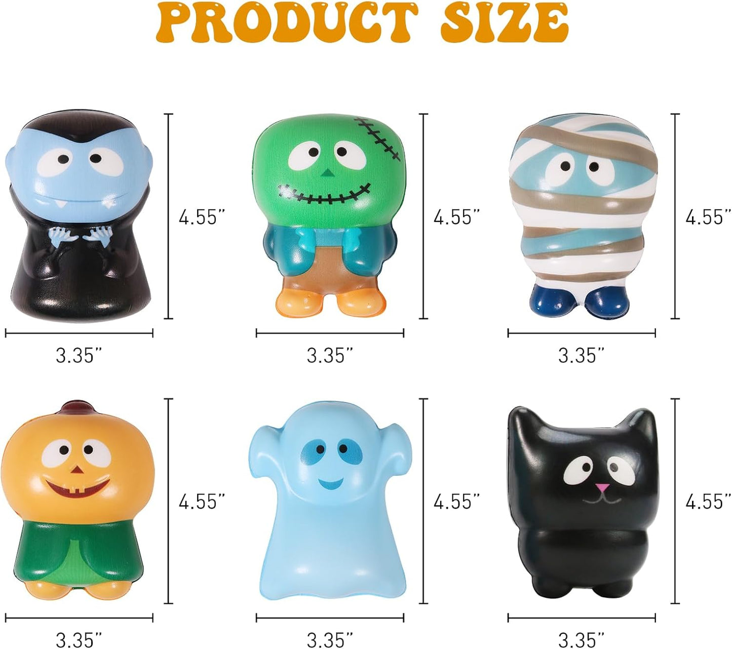 6 Packs Halloween Squishies Toys Slow Rising Party Favors Pumpkin Zombie Black Cat Mummy Vampire