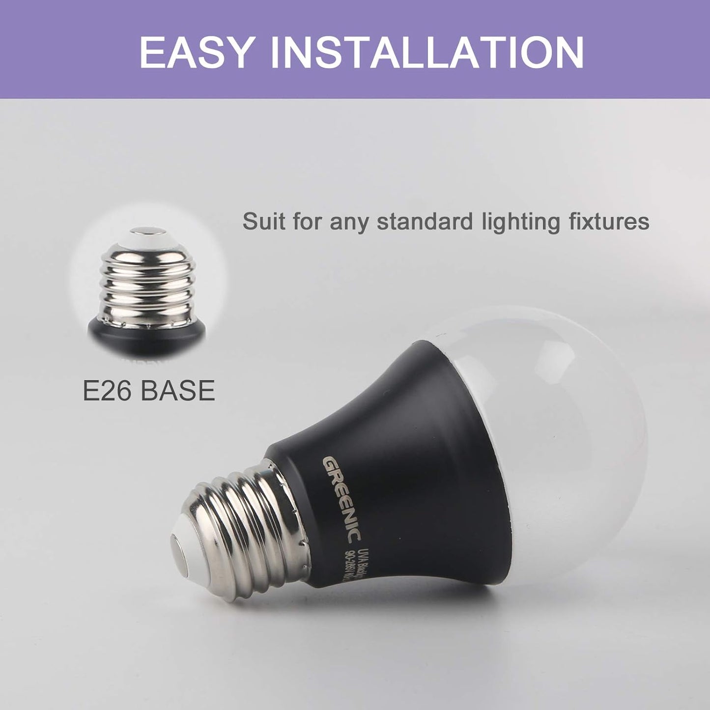 UV Led Black Light Bulb 2 Pack 8W 60W Equivalent) A19 E26 Blacklight Bulb UVA Level 385 400nm Glow in Dark for Body Paint