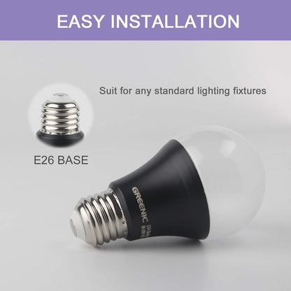 UV Led Black Light Bulb 2 Pack 8W 60W Equivalent) A19 E26 Blacklight Bulb UVA Level 385 400nm Glow in Dark for Body Paint