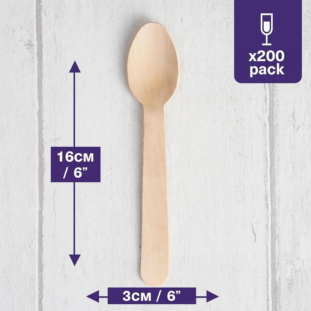 Disposable Bamboo Wooden Spoons 6.3" Inch 200 Pack Compostable Cutlery Biodegradable Utensils for Garden Parties