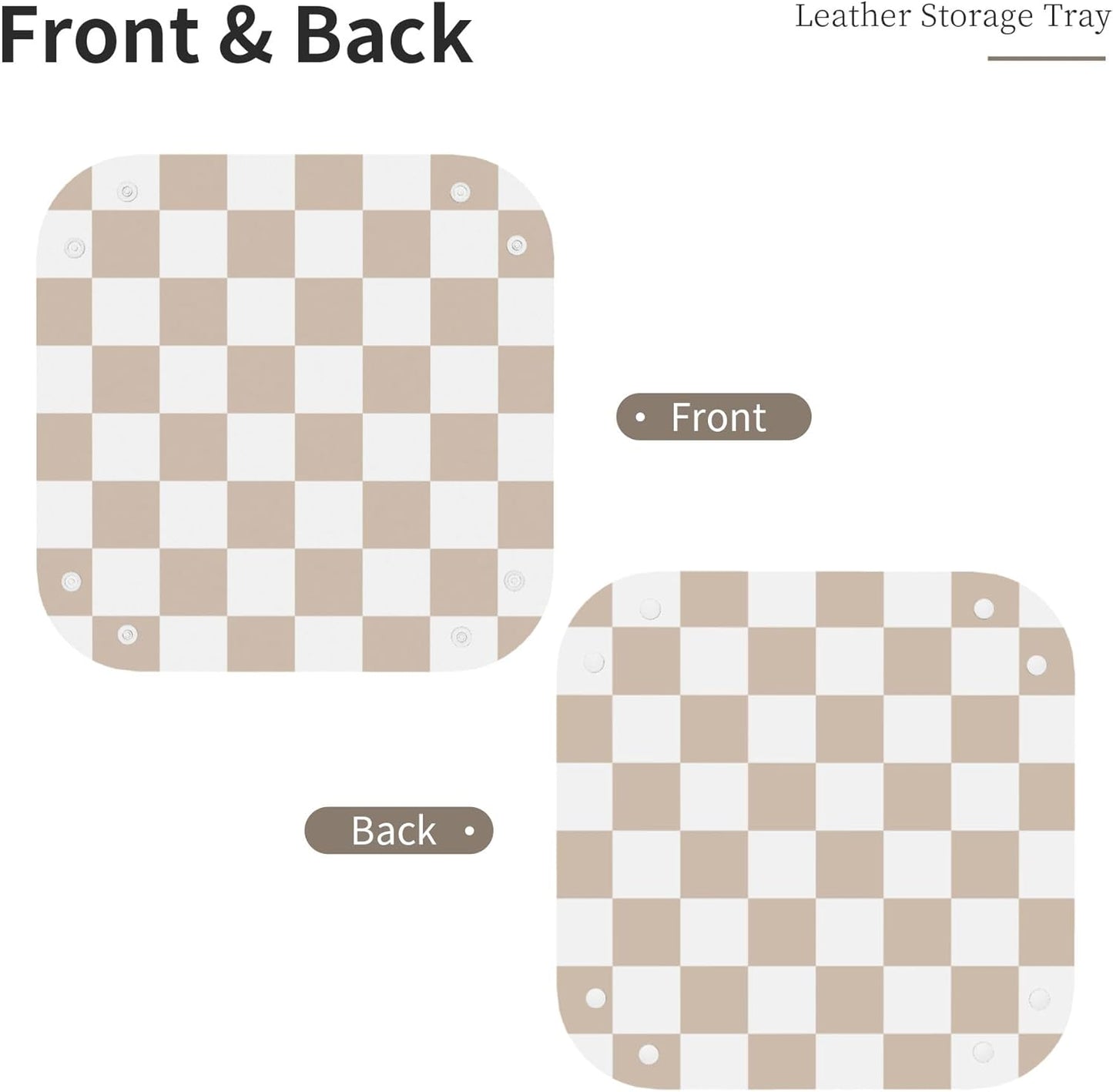 8 Inches Jewelry Tray PU Leather Cute Aesthetic Checkered Room Decor Preppy Accessories for Teen Girls Women