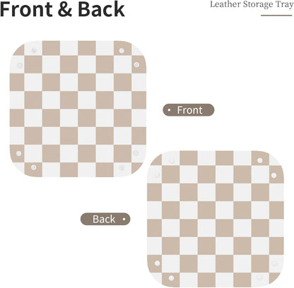 8 Inches Jewelry Tray PU Leather Cute Aesthetic Checkered Room Decor Preppy Accessories for Teen Girls Women