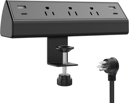 Desk Clamp Power Strip 40W Total Fast Charging Station 2 PD 20W USB C Ports Desk Edge Mount Surge