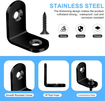 40PCS L Brace Black Small L Brackets for Wood, Stainless Steel Corner Brace Metal Right Angle Bracket