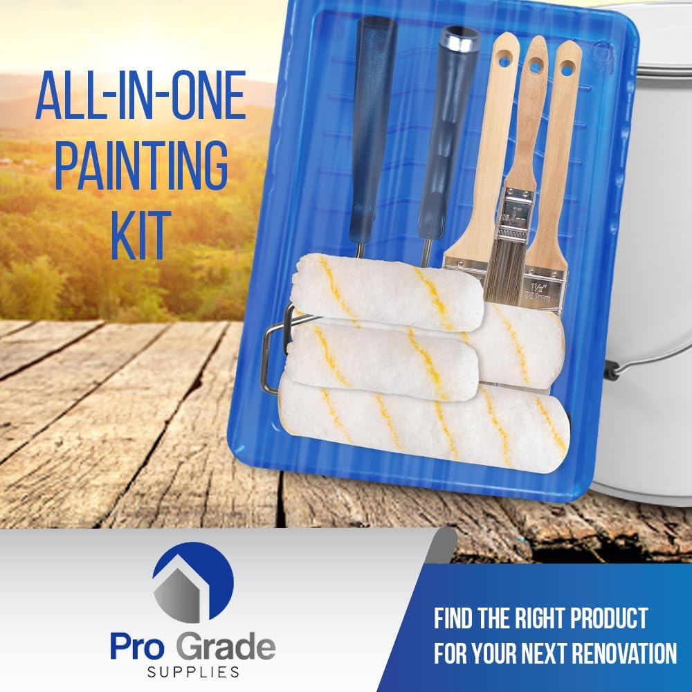 Paint Roller Kit Brush & Roller 10 Piece Set Wall Painting Naps for Professionals & Homeowners