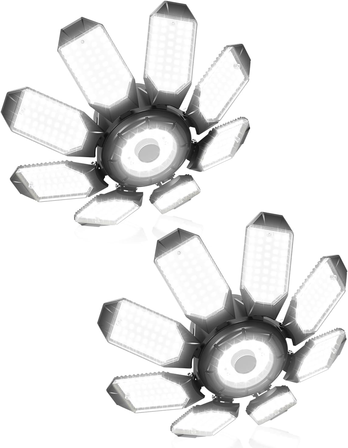 LED Garage Ceiling Lights 2 Pack w  8+1 Adjustable Panel, Super Bright 28000LM Deformable Basement
