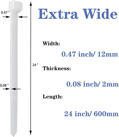 24 inch Strong Large Zip Ties Heavy Duty with 250 lbs Long Big Industrial Wire Tie 12 pcs