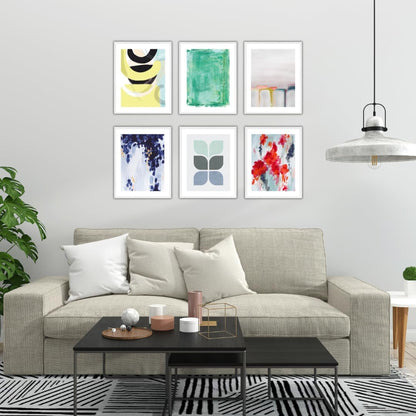 Wall Art Blue Green & Yellow Abstract Prints Set of 6 Unframed 8x10 Inches Prints for Wall Decor