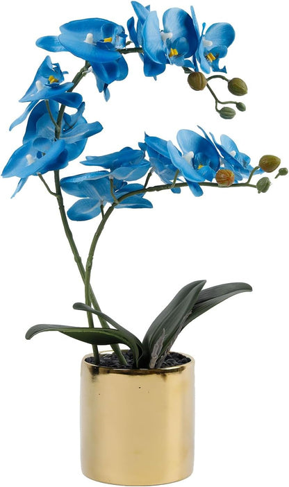 17“ Artificial Orchid Flowers Potted Realistic Faux Blue Flowers in Pots for Bathroom Kitchen Home