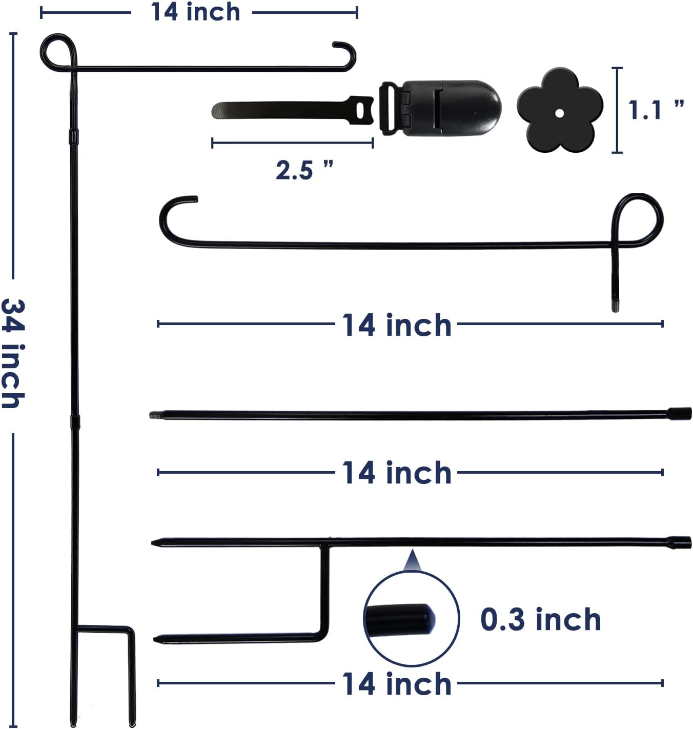 Garden Flag Holder Stand Premium Yard Flag Holder Weather Proof Metal Powder Coated Flagpole with Clip and Stopper for Christmas