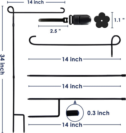 Garden Flag Holder Stand Premium Yard Flag Holder Weather Proof Metal Powder Coated Flagpole with Clip and Stopper for Christmas