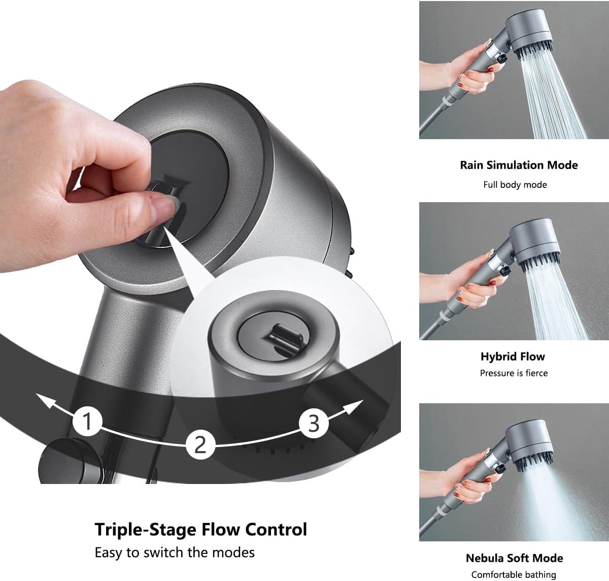 Shower Head with Handheld High Pressure 3 Spray Modes Showerhead with Filters 12 Replaceable Water Softener