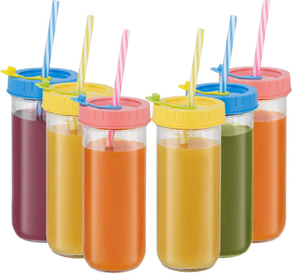 Travel Drinking Jars 6 Pack 16oz Mason Jars Regular Mouth Beverage Bottle with Airtight Lids &Straws