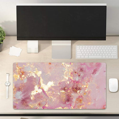 Cute Pink Desk Mat for Desktop Women Girls PU Leather Desk Pad Waterproof Gaming Mousepad Rose Gold Marble
