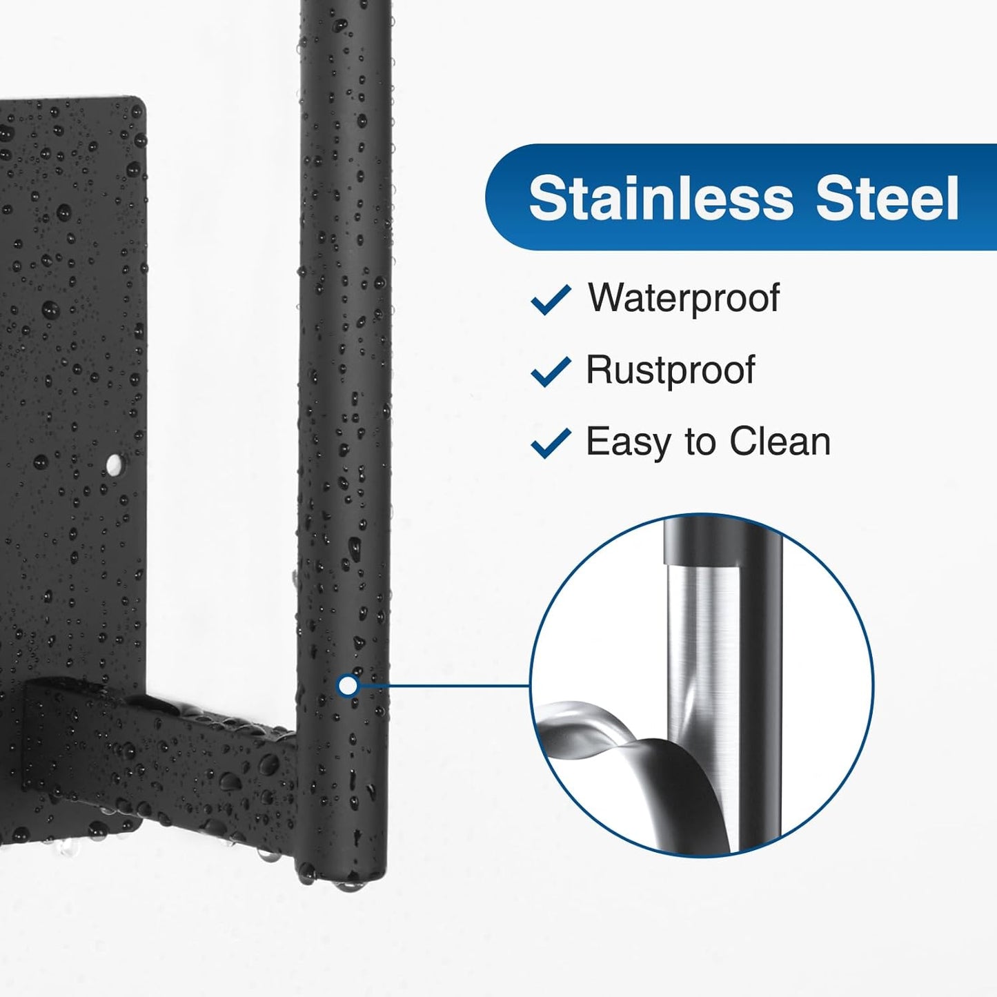 Stainless Steel Paper Towel Holder Wall Mount Self-Adhesive or Drilling Matte Black Towel Rack for Kitchen