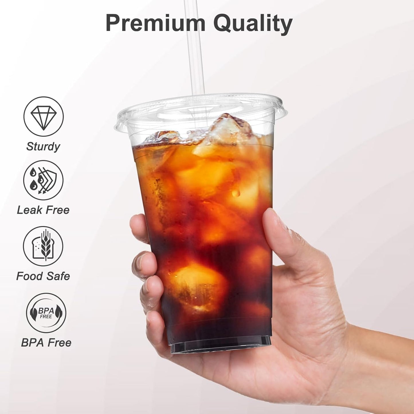 24 oz Clear Plastic Cups with Lids and Straws, Sturdy & Food Safe Iced Coffee Cups with lids Disposable